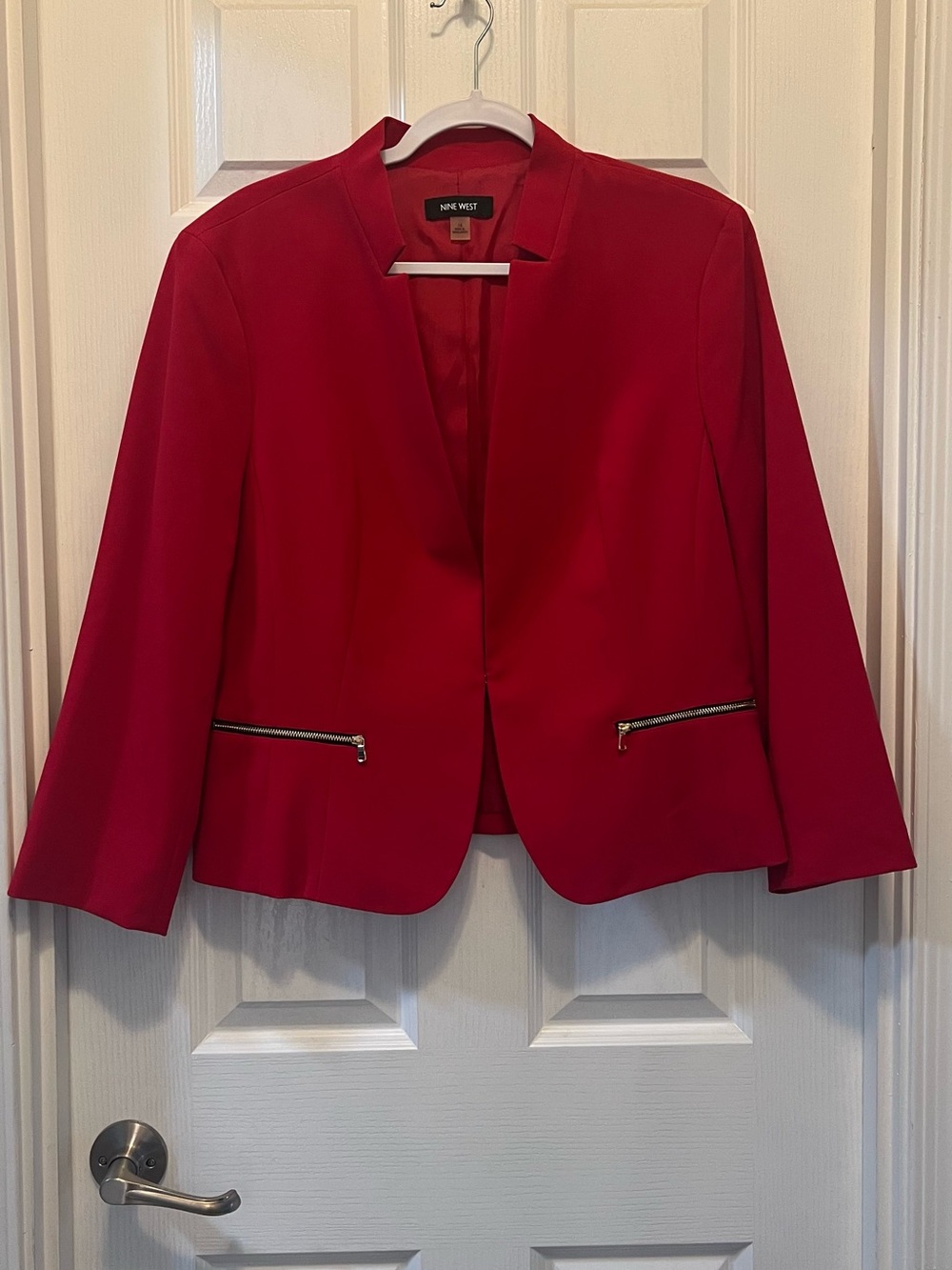 Nine West Bright Red Open-Front Blazer with Zipper Pockets